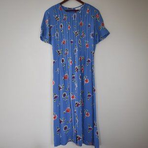 Vintage floral tie waist pleated short sleeve spring dress by Worthington